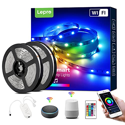 Lepro Smart LED Strip 10M, 5Mx2,Musiksteuerung, Wifi LED Streifen, RGB Dimmbar 300 LEDs, Wlan LED Band, Lichtband Selbstklebend, Lichterkette mit Fernbedienung, Kompatibel mit Alexa, App, Google Home von Lepro