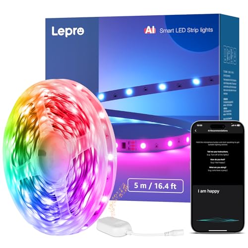 Lepro LED Strip 5M S1, AI MagicColor, Smart LED Streifen, AI-Generierte Beleuchtung LED Lichterkette mit Musik-Sync, App kompatibel mit Alexa&Google Assistant,led Band für Zimmer, TV&Party&Gaming von Lepro