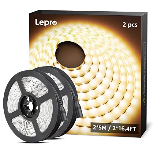 Lepro LED Strip Warmweiss, 10M(5M*2) LED Streifen 12V Selbstklebend, Band jeder mit 300 Stück 2835 LEDs 2300 Lumen, 3000K Warmweiß Dimmbar Leiste, DIY Lichtband für Innen Heim Deko, Kein Netzteil von Lepro
