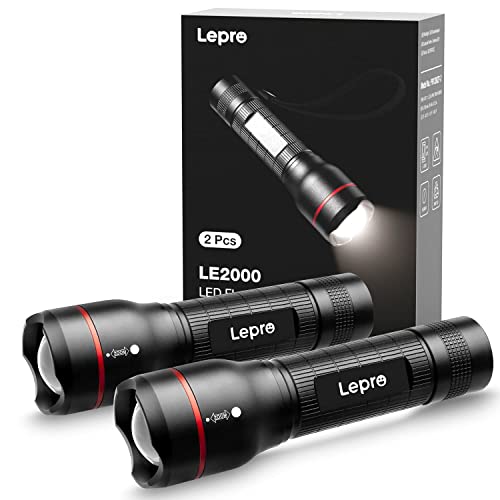 Lepro LED Taschenlampe, LE2000 Extrem Hell LED Taschenlampen mit 5 Modi, Zoombare Camping Handlampe, Wasserdichte Flashlight für Camping, Outdoor, Wandern, Angeln, Geschenk (2 Stück) von Lepro