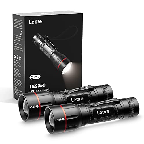 Lepro LED Taschenlampe, LE2050 Extrem Hell LED Taschenlampen mit Clip, Zoombare Camping Handlampe mit 5 Modi, wasserdichte Flashlight für Camping, Outdoor, Wandern, Angeln, Geschenk, 2 Stück von Lepro