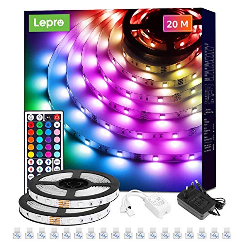 Lepro RGB LED Strip 20M (2x10M), 5050 SMD 600 LEDs Streifen, 12V, Selbstklebend, Flexibel Lichtband, Lichterkette IP20, Dimmbar, Mit Netzteil Und Controller von Lepro