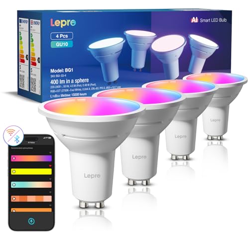Lepro BG1 Smarte AI GU10 LED Lampe - RGBCW Farbwechsel & Dimmbar, Musik-Sync, Sprachsteuerung WLAN Alexa Glühbirne, Kompatibel mit Alexa & Google Assistant, 4er Pack von Lepro