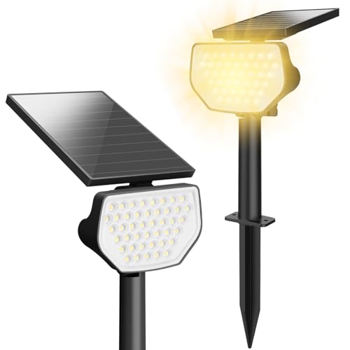 Lepro Solarlampen für Außen Garten, IP65 Solar Gartenleuchten mit Drehbaren Solar Panel, 2-in-1 Solarleuchten mit 2 Beleuchtungsmodi, 43LED Solar Strahler Wegeleuchten Aussen, 2 Stück, Warmweiß von Lepro