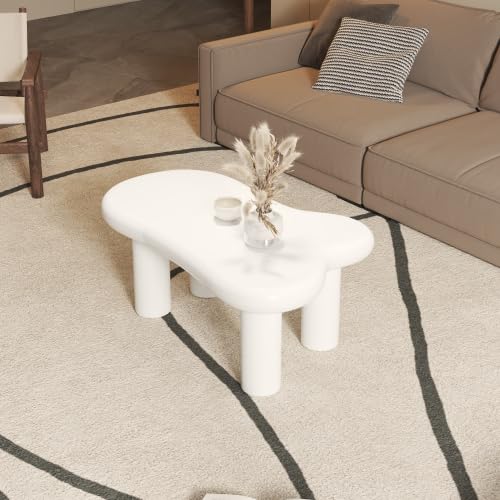 Lequotik Weißer Couchtisch in Cloud-Form aus MDFSchublade – Moderner Wohnzimmertisch mit Stauraum (Weiß) von Lequotik