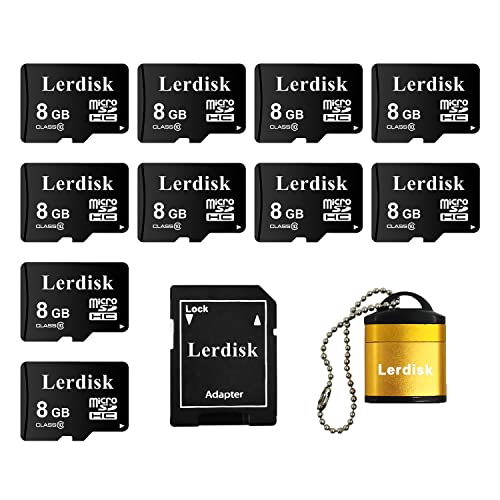Lerdisk 10er-Pack Micro SD-Karte 8GB Class 10 U1 UHS-I | Für Dashcam, Überwachungskamera, Ältere Handys & MP3-Player | IP65 (8GBX10) von Lerdisk