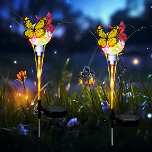 2 Stück Schmetterling Solarlampen für Außen, Sphärisch LED Solarleuchten Wetterfest, Solarleuchten Erdungsstecker Garten Deko, Gartenbeleuchtung Solarleuchten für Hinterhöfe Gärten Rasen (Bunt) 2 Stück Schmetterling Solarlampen für Außen, Sphärisch LED Solarleuchten Wetterfest, Solarleuchten Erdungsstecker Garten Deko, Gartenbeleuchtung Solarleuchten für Hinterhöfe Gärten Rasen (Bunt) von Lergas