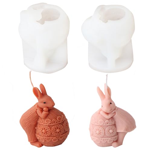 2 Stück Silikonformen Gießformen Ostern Hase, 3D Kaninchen Silikonform Ostern, Osterhase Kerzenformen zum Gießen, Ostereier Hase Gießformen Silikon für DIY Handwerk Kerzen, Ostern Dekoration von Lergas