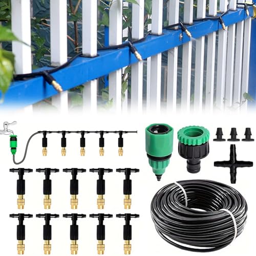 360° Curved Bewässerungssystem Garten Set, Einstellbar Gartenbewässerungssystem Automatische, Kupferdüse Tropfbewässerung Gartenbewässerung Hochbeet Tropfschlauch Bewässerung für Rasen (10M) von Lergas