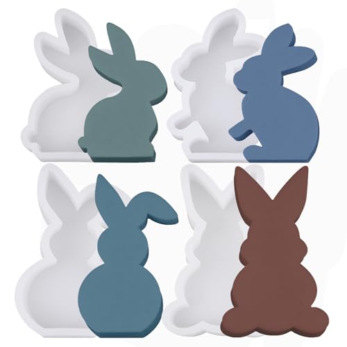 4 Stück Ostern Kaninchen Silikonformen Gießformen, 3D Osterhase Silikonform, Ostern Hase Kerzenformen zum Gießen, Silikonform Ostern, Giessform Silikon für DIY Handwerk Kerzen, Ostern Dekoration von Lergas