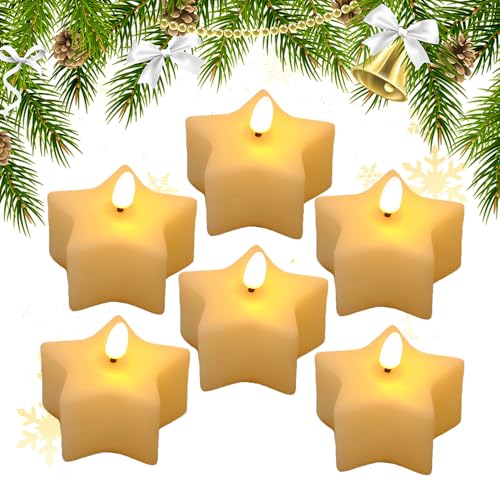6 Stück LED Teelichter Elektrisch, LED Kerzen Batteriebetriebene, LED Kerzen Flackernde Flamme, Elektrische Teelichter LED für Weihnachten Dekoration, Party Deko, Hochzeit Tischdeko (Pentagramm*6) von Lergas