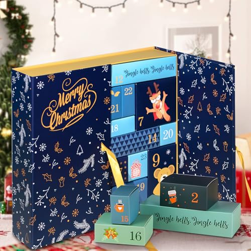 Adventskalender Boxen zum Befüllen, 2024 Adventskalender zum Befüllen Boxen, Adventskalender zum Selbst Befüllen mit 24 Leer Boxen, DIY Weihnachtskalender zum Befüllen für Geschenk (Blau) von Lergas