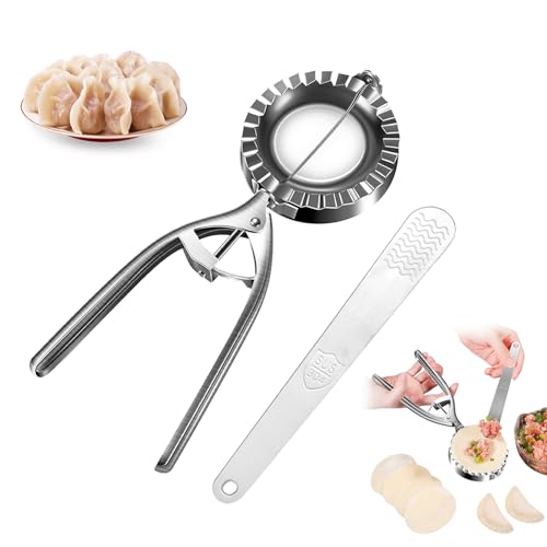 Dumpling Maker, Edelstahl Teigtaschenformer mit Fülllöffel, Schnell Knödelmaschine, Knödelhaut Ravioli Maker, Langer Stiel Ravioli Former für Ravioli, Klößchen, Gebäck von Lergas