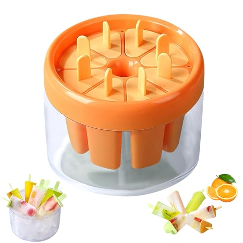 Eisformen Eis am Stiel, 8 Fach Eis am Stiel Formen, BPA-frei Eis Formen für Stieleis, DIY Eis am Stiel Eisform Leicht zu Lösende, Wiederverwendbar Eisformen für Kinder und Erwachsene (Orange) von Lergas