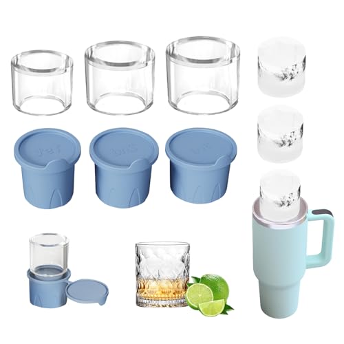 Eiswürfelform für Stanley Thermobecher, 3 Stück Eiswürfelbehälter mit Deckel, Eiswürfelform Silikon zur Herstellung von Hohlzylinder Eiswürfel, Silikon Eiswürfelform für 30-40 oz Trinkbecher (Blau) von Lergas