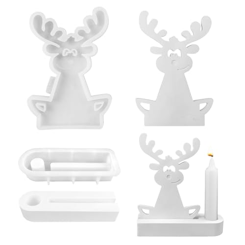 Weihnachten Elch Silikonform Kerzenhalter,Silikonformen Gießformen Weihnachten,Silikonform Elch Kerzenhalter mit Sockel,Silikonformen Weihnachten,Gießformen Silikon für DIY Teelichthalter Handwerk (E) von Lergas