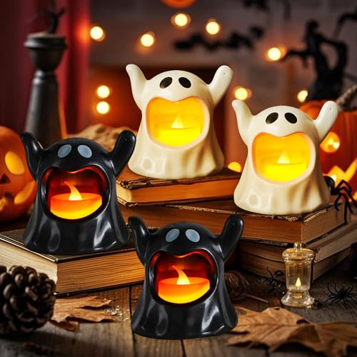 Halloween Deko LED Kerzen, Teelichter LED Geister, Halloween Kerzen Flammenlose, Leuchtende Geister Deko Windlicht,Halloweendeko Laterne,Kerze Teelicht für Tischdeko Party Dekoration Innen Außen (A+B) Halloween Deko LED Kerzen, Teelichter LED Geister, Halloween Kerzen Flammenlose, Leuchtende Geister Deko Windlicht,Halloweendeko Laterne,Kerze Teelicht für Tischdeko Party Dekoration Innen Außen (A+B) von Lergas