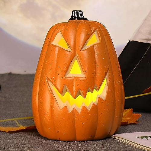 Halloween Deko LED Kürbis Lampe, LED Kürbis Deko Halloween Licht, Kürbis Halloween LED Kerzen, Ausgehöhlte Kürbis LED Kerze Lampe Batteriebetrieben für Halloween Dekoration, Party Tischdeko (A) von Lergas