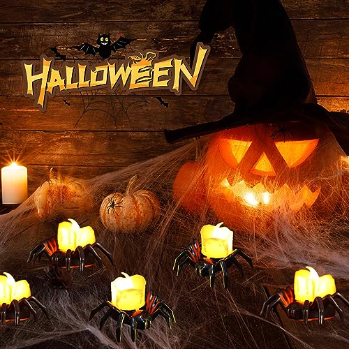 Halloween Deko Licht, LED Spinnen Halloween Kerzen Licht, Halloween LED Spinnen Teelichter Batteriebetrieben, LED Kerze Spinnen Licht für Halloween Dekoration und Party Tischdeko (12 Stück) von Lergas