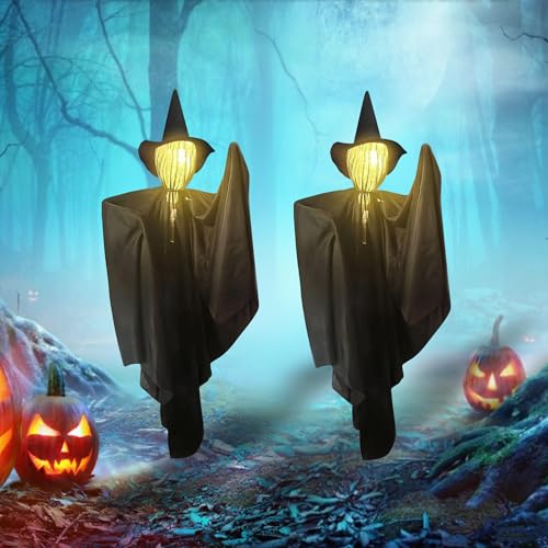 Halloween Deko Outdoor Hexe Geister, Halloween Hexen Deko mit LED Licht, 90 CM Hängende Geist Hexe Dekoration,Leuchtende Hexen Deko Batteriebetrieben für Garten Draußen Rasen Baum Halloweendeko (2Stk) Halloween Deko Outdoor Hexe Geister, Halloween Hexen Deko mit LED Licht, 90 CM Hängende Geist Hexe Dekoration,Leuchtende Hexen Deko Batteriebetrieben für Garten Draußen Rasen Baum Halloweendeko (2Stk) von Lergas