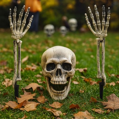 Halloween Deko Skelett Totenkopf, Horror Deko Schädel Gruselig, Realistische Halloween Skeleton Totenköpfe, Grusel Halloweendeko, für Outdoor Garten Rasen Hof Grabstein Draußen Party Dekoration (Set) Halloween Deko Skelett Totenkopf, Horror Deko Schädel Gruselig, Realistische Halloween Skeleton Totenköpfe, Grusel Halloweendeko, für Outdoor Garten Rasen Hof Grabstein Draußen Party Dekoration (Set) von Lergas