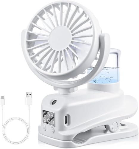 Handventilator Akku Aufladbar mit Wasserkühlung und Clip, Feinnebel-Befeuchtung Hand Ventilatoren, 4-Stufen Handventilator Leise, 360° Drehbar Mini Ventilator Hand, Taschenventilator Handheld Fan (A) von Lergas