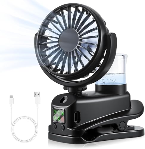 Handventilator Akku Aufladbar mit Wasserkühlung und Clip, Feinnebel-Befeuchtung Hand Ventilatoren, 4-Stufen Handventilator Leise, 360° Drehbar Mini Ventilator Hand, Taschenventilator Handheld Fan (B) von Lergas