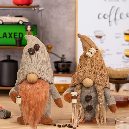 Kaffee Wichtel Deko, 2 Stück Kaffee Wichtel Figuren, Kaffee GNOME Dekor, Küche Deko, Kaffee Wichtel Puppe für Café-Dekoration, Sommer Deko Innen, Dekorationen für Zuhause, Herbst Dekoration (D) von Lergas