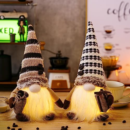 Kaffee Wichtel Deko, 2 Stück Wichtel Figuren mit Licht, Kaffee GNOME Dekor, Küche Deko, Kaffee Wichtel Puppe für Café-Dekoration, Sommer Deko Innen, Dekorationen für Zuhause, Herbst Dekoration von Lergas