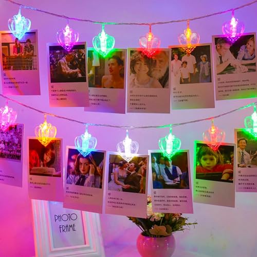 LED Fotoclips Lichterkette, 3M 20 LEDs Foto Lichterkette mit Herz Klammern, LED Foto Lichterkette Batteriebetrieben, Herz Fotoclips Lichterkette für Zimmer Hochzeit Fotowand Heiratsantrag (Bunt) von Lergas