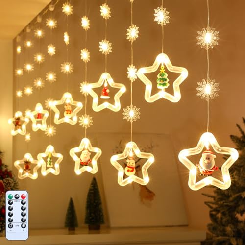 LED Lichterkette Weihnachten, 8 Modi Weihnachtsdeko Lichtervorhang mit Fernbedienung, USB Weihnachtslichterkette Wasserdicht für Weihnachtsdeko Innen & Außen, Weihnachtsdeko Fenster (C) von Lergas