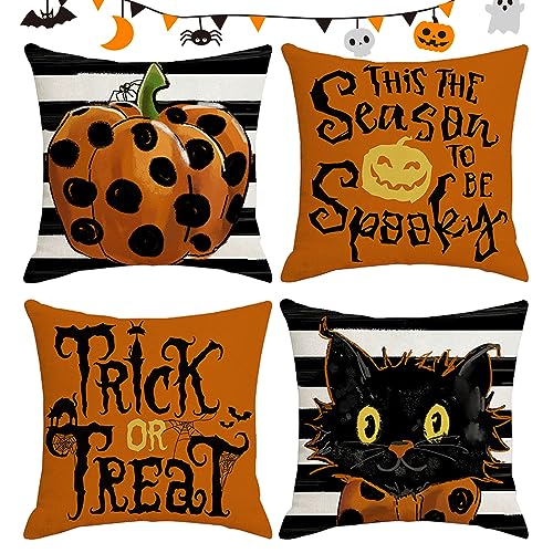 Lergas 4 Stück Halloween Kissenbezüge, Halloween Deko Kissenbezug 45x45 cm, Halloween Kürbis Dekorative Kissenbezüge für Halloween Dekoration, Couch Wohnzimmer Schlafzimmer Deko (01) von Lergas