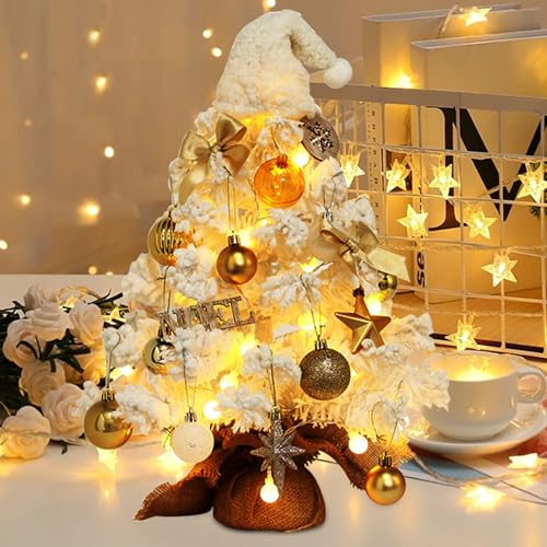 Mini Weihnachtsbaum Künstlich, 50 cm Künstlicher Weihnachtsbaum mit Beleuchtung, LED Tisch-Weihnachtsbaum Klein mit Schneeflocke und Weihnachtskugel für Weihnachtsdeko, Tischdeko (1 Stück) von Lergas
