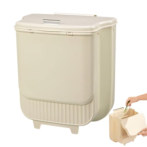 Mülleimer Küche mit Deckel 10L, Faltbarer Kleiner Mülleimer Hängend für Wohnwagen Wohnmobil Camping, Biomülleimer Küche Unter Spüle, Biomüll Behälter Klein, Bio Abfalleimer Komposteimer (Cremeweiß) von Lergas