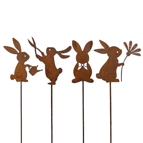 Osterhase Gartendeko, Osterdeko Hase Figuren Gartenstecker Rost Gartendeko, Osterhasen Figuren Blumenstecker, Osterhasen Figuren Rostdeko für Ostern Deko, Gartendeko, Frühling Deko (E) von Lergas