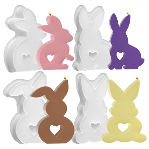 Ostern Kaninchen Silikonformen Gießformen, Osterhase Kerzenformen zum Gießen, Silikonform Ostern, Hase Giessform Silikon, Gießform Ostern für DIY Kerzen, Handwerk, Gips, Ostern Deko (4 Stück) von Lergas