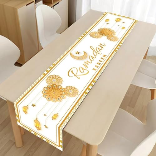 Ramadan Deko Tischläufer, 13 x 70 Zoll Eid Mubarak Tischläufer, Stern Mond Moschee Polyester Ramadan Tischdecke für Zuhause Partei Ramadan Tischdeko, Ramadan Mubarak Dekoration (A) von Lergas