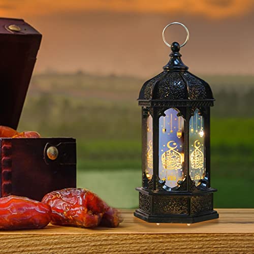 Ramadan Laterne Deko Eid Mubarak Deko Lampe Sechseckig Ramadan Mubarak Laterne Hängend Ramadan Dekoration Islamische Deko Vintage Eid Mubarak Nachtlicht für Tischdeko Schlafzimmer Deko (Schwarz) von Lergas