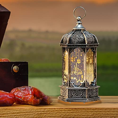 Ramadan Laterne Deko Eid Mubarak Deko Lampe Sechseckig Ramadan Mubarak Laterne Hängend Ramadan Dekoration Islamische Deko Vintage Eid Mubarak Nachtlicht für Tischdeko Schlafzimmer Deko (Silber) von Lergas