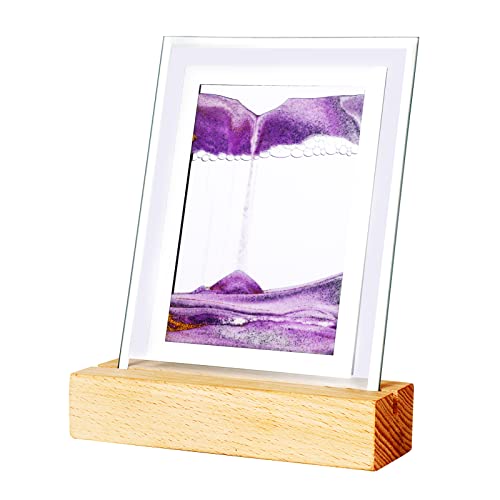Lergas Sandbilder zum Drehen Rechteckig mit Holz Basis und Beleuchtung - Sandscape Sandkunst in Tiefsee Fließende Sandmalerei für Schreibtisch-Dekoration Deko Büro (Violett) von Lergas