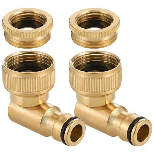 Schlauchverbinder, 90° Winkel Messing Wasserhahnanschluss Adapter, 360° Drehbarer Gartenschlauch Verbinder, Gartenschlauch Winkelverbinder 1/2" und 3/4" für Gartenschlauch und Wasserhahn (2er-Set) von Lergas
