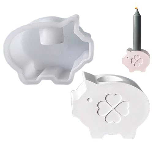 Silikonform Kerzenhalter Tiere, Schwein 3D Silikonformen Gießformen Kerzenhalter, Gießform Tiere, Silikonform Teelichthalter, Gießformen Silikon Gießform Schweinchen, DIY Gipsformen zum Gießen (B) von Lergas