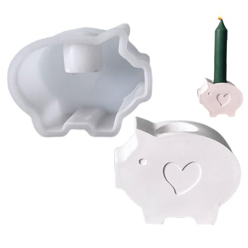 Silikonform Kerzenhalter Tiere, Schwein 3D Silikonformen Gießformen Kerzenhalter, Gießform Tiere, Silikonform Teelichthalter, Gießformen Silikon Gießform Schweinchen, DIY Gipsformen zum Gießen (A) von Lergas
