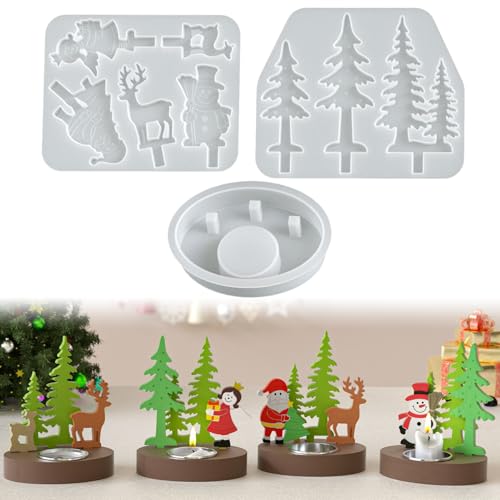Silikonform Weihnachten Kerzenhalter, Silikonformen Gießformen Weihnachten Teelichthalter, 3D Tannenbaum Elch Gips Gießformen Silikon Gießform, DIY Gipsformen, Giessformen Silikon für Epoxidharz von Lergas
