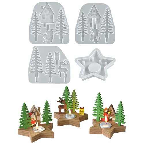 Silikonform Weihnachten Kerzenhalter, Silikonformen Gießformen Weihnachten Teelichthalter, 3D Tannenbaum Elch Stern Gips Gießformen Silikon Gießform, DIY Gipsformen, Giessformen Silikon von Lergas