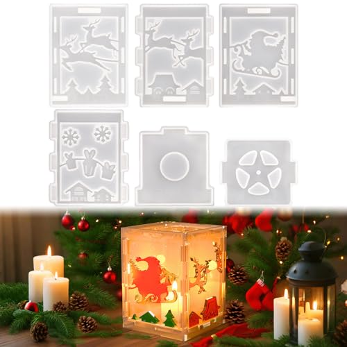 Silikonform Weihnachten Laterne, Silikonformen Gießformen Weihnachten Kerzenhalter, 3D Gießform Teelichthalter, Gießformen Silikon Lichtbox, Silikon Formen zum Gießen,DIY Epoxidharz Silicone Mold von Lergas
