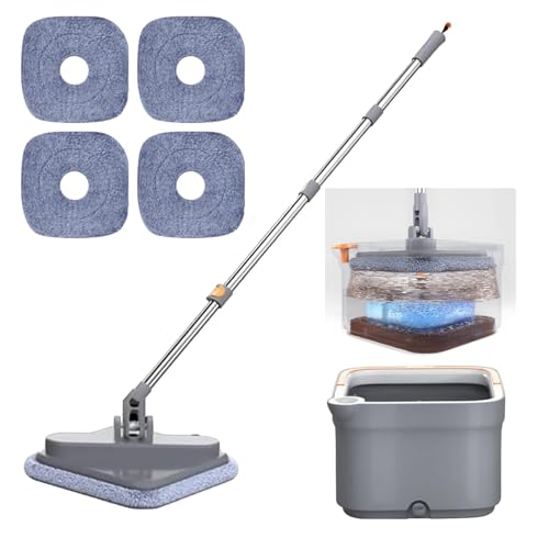 Spin Wischmopp Set mit Eimer, 360° Drehbarer Quadratisch Wischmopp mit Auswringfunktion, Spin Mop Kopf Trennt Schmutziges Wasser, Schnell Trocknend Wischer mit Ausziehbarer Griff für Hausreinigung (B) von Lergas