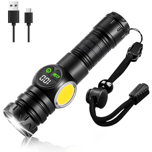 Taschenlampe LED Aufladbar USB-C, Extrem Hell Zoombare 1200mAh Klein Flashlight mit 5 Leuchtmodi, IPX5 Wasserdichte Taktische Taschenlampe, Starke Torch für Outdoor Camping Wandern Angeln Notfäll von Lergas