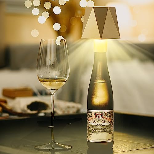 Tischlampe LED Dimmbare Flaschenlicht USB Aufladbar Flaschenlampe Berührungssteuerung IP54 Wasserdicht Tischleuchte mit 5200 mAh Batterie Kabellose Flaschenlicht für Schlafzimmer Restaurant Bar (Gold) von Lergas