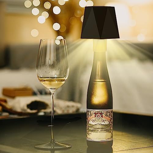 Tischlampe LED Dimmbare Flaschenlicht USB Aufladbar Flaschenlampe Berührungssteuerung Wasserdicht Tischleuchte mit 5200 mAh Batterie Kabellose Flaschenlicht für Schlafzimmer Restaurant Bar (Schwarz) von Lergas